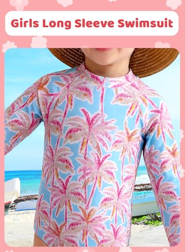 Image of Alakuoti Long Sleeve One Piece Ruffle Swimsuit for Toddler Girls Baby Girl Rashguard Shirt with UPF 50+ Sun Protection