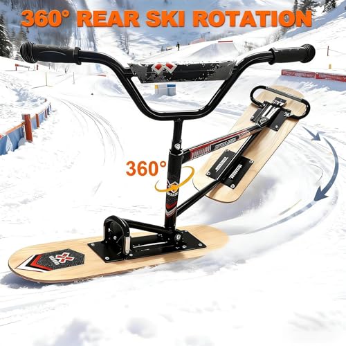 Monopattino da neve All-Terrain con sterzo a 360 gradi e doppie pale per avventure invernali, supporta fino a 150 kg