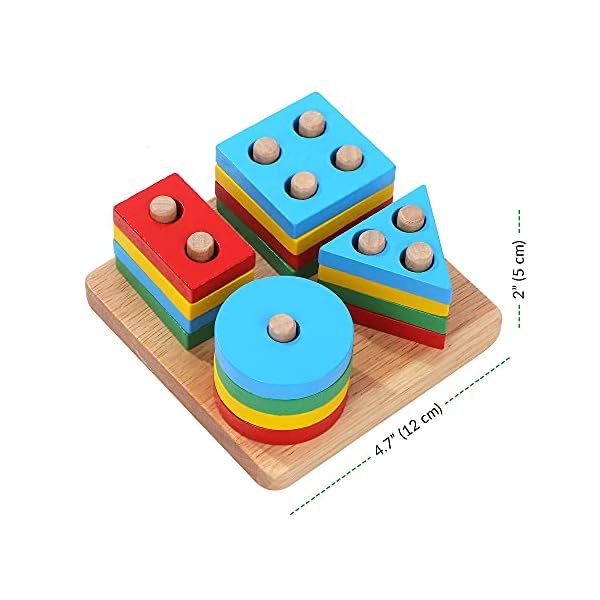 Wooden Shape Sorter & Stacking Toys (4 Geometric Shapes)