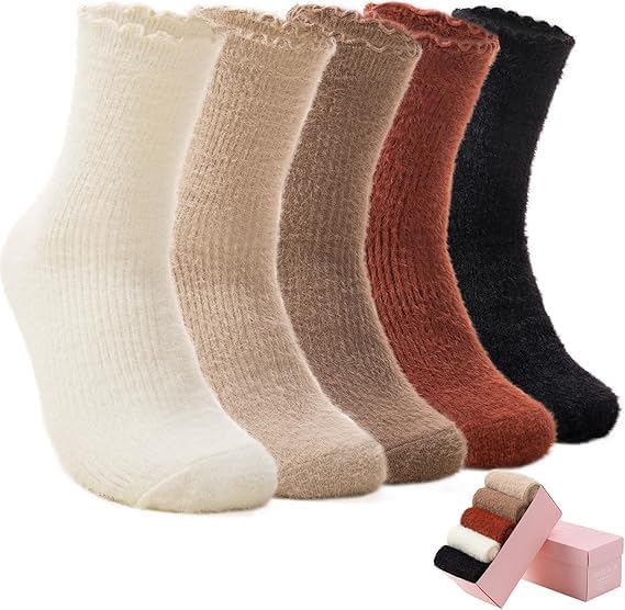 SISOSOCK 5 Pairs Fuzzy Soft Cozy Fluffy Socks for Women, Casual W...