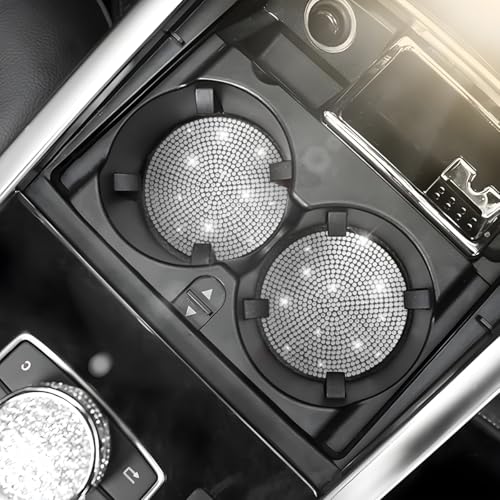 Image of Osilly Bling Car Cup Holder Coaster, Crystal Rhinestone Anti-Slip Insert Coasters, Universal 2.75 Inch Fashion Automotive Cup Mat, Car Interior Accessories Decor Gifts for Women (White, 4PCS)