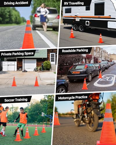 Image of BATTIFE 6 Pack 18 Inch Collapsible Traffic Cones, Orange Safety Cones