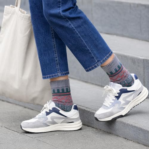 Image of Winter Women Socks 5 Pairs Vintage Wool Casual Thermal Crew Socks