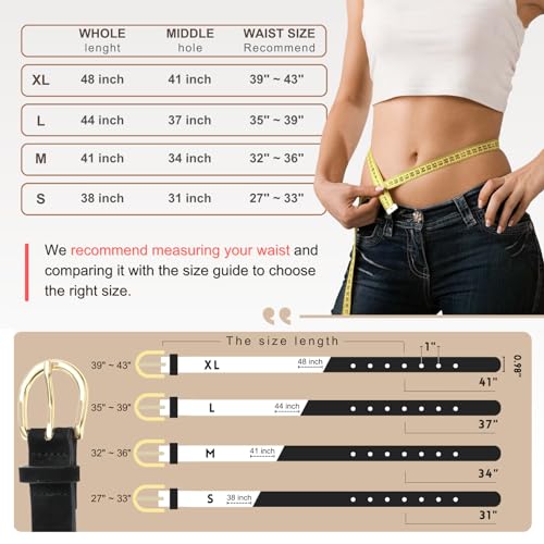 Black Studded Thin Belts for Women - Brown Diamond Thin Belt for Dresses, Western Leather Cowgirl Belts 2 Pack, Black, Brown3