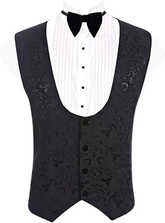 Mens Jacquard U Neck Suit Waistcoat 4 Button Tuxedo Vest for Formal Leisure