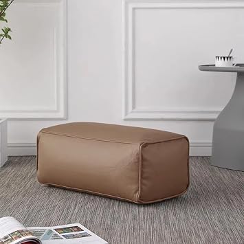 SXBCyan Square Round Ottoman Bean Bag Cover Faux Leather Corner Pouf Salon Puff Footstool Lazy Beanbag Chair Footrest No Filler Color CD-Brown, Size Empty Cover