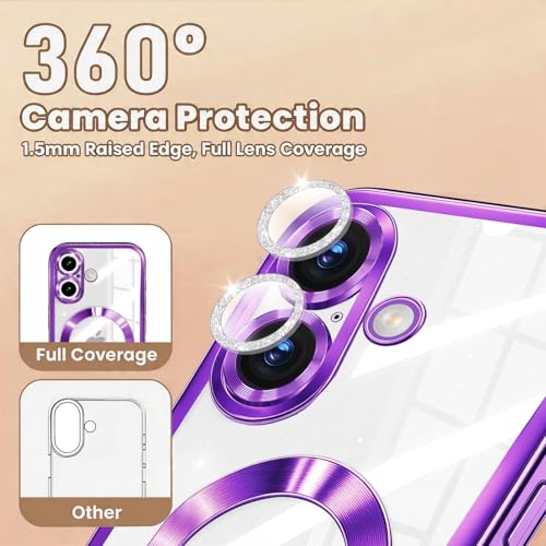 Image of Misscase for iPhone 17 Case with Privacy Screen Protector, Built-in Lens Protector, Compatible with MagSafe, Anti-Yellowing Shockproof TPU, Bling Glitter Electroplated Cover 6.3 inch Purple