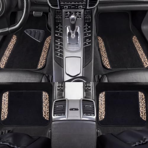 Image of AUTOFAN Leopard Print Car Seat Covers Full Set, PU Leather Interior Accessories Combo with 2 Front Seat Covers, 4 Floor Mats, Steering Wheel Cover, Seat Belt Pads & Cup Holder Coasters
