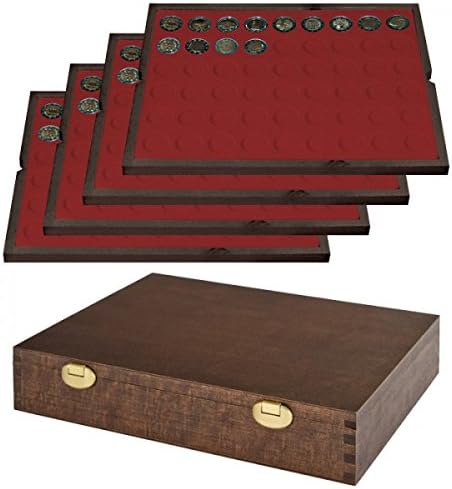 Lindner S2494-10 LINDNER Solid Wood Case with 4 Trays for 216 Coins with Ø25,75 mm, e.g. for 2 Euro-Coins Special Edition
