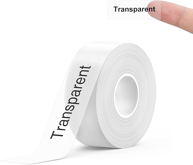 SUPVAN E10 & E11 & E16 Label Maker Tape, Black on Transparent 15mm x 6m Genuine Continuous Laminated Thermal Label Tape Refill, Waterproof Oilproof Child-Safe Durable Auto Detect Labels