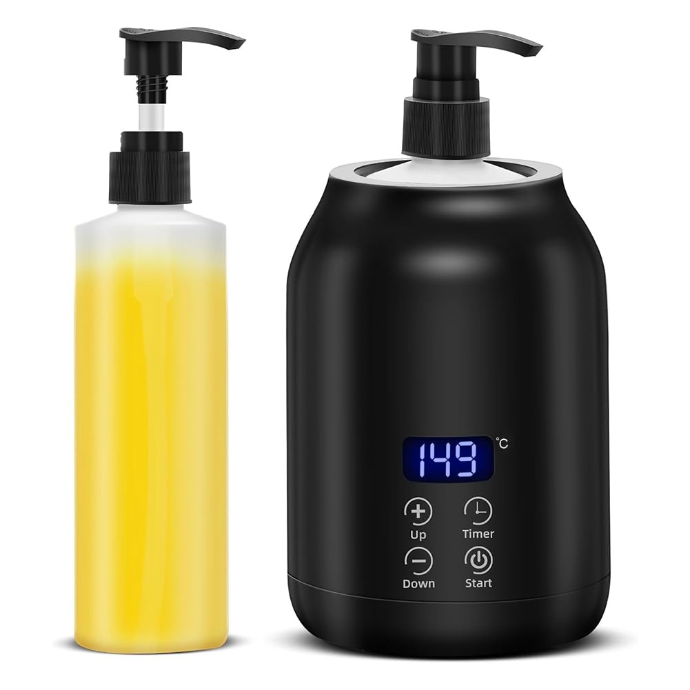 Scaldatore per Olio da Massaggio, Riscaldatore Digitale Elettrico per Olio da Massaggio con Due Flaconi di Olio, Erogatore Portatile Riscaldato per Lozione, Spina UE