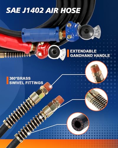Image of TIROL 12FT Semi Truck Air Lines Kit 2 IN 1 Air Hose for Semi Truck Trailer (Pack of 2)