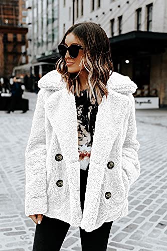 Prettygarden Women's 2023 Fashion Winter Coat Long Sleeve Lapel Zip Up Faux Shearling Shaggy Oversized Shacket Jacket (Style Two White,Medium) #TOP1