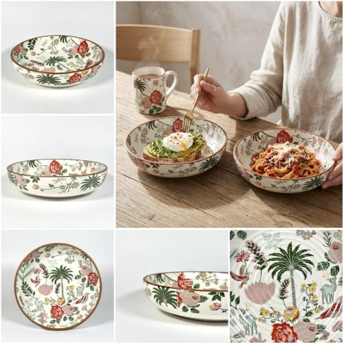 Image of SNS Palm Jumeirah Ceramic Serving Bowl | Premium Salad & Snacks Bowl | Semi-Matt Floral Dinnerware for Oats Pasta Fruits & Desserts | Tableware for Gifting (Kitchenware Bowl, 1 Piece)