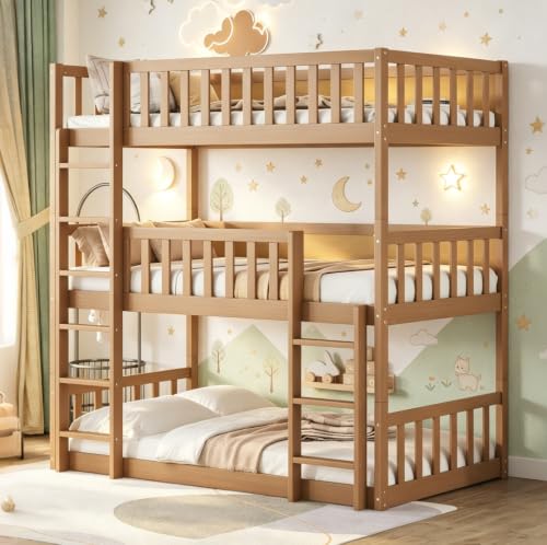 Bellemave Triple Twin Bunk Bed, Natural