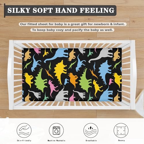 Image of Colorful Dinosaur Baby Crib Sheets Fitted Crib Sheets Kid Crib Fitted Sheets Crib Cover Single Pack 28 inchx52 inch for Boys Girls