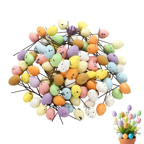 Huevos de Pascua para Pascua | 100 unidades de relleno moteado para nidos de Pascua y decoración de primavera | Huevos artificiales como decoración de manualidades con tallos, para comedor, lugar de