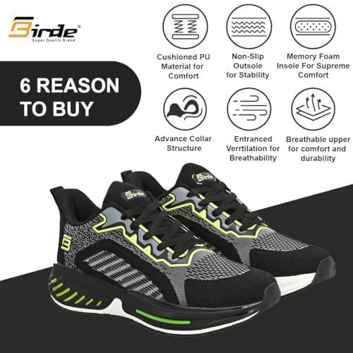 Image of Birde Men's Sports Shoes for Gym, Walking, & Running Lightweight Comfortable Sports Shoes | Colour - Grey EVA-TPR-TPU Jaquard Knit Sports Shoes