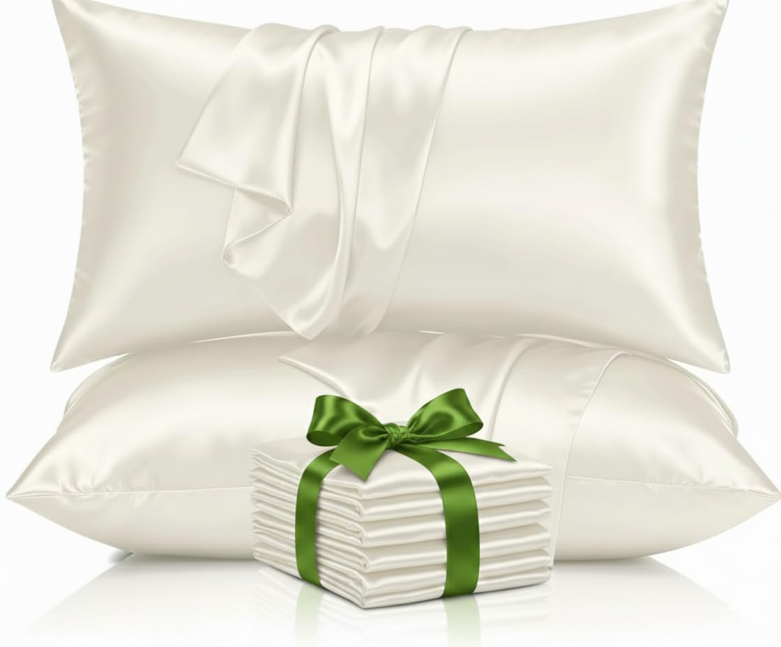 Aspire Homeware Ivory Pillow Cases 4 Pack - Super Soft Satin Pillowcase Feels Like Silk Pillowcase - Silk Pillowcases For Hair And Skin Care (50X75cm)