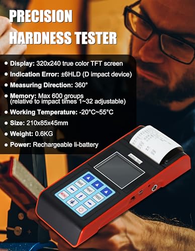 Image of Digital Hardness Tester Metal Hardness Meter Built-in Printer 7-in-1 Hardness Tester with HL, HB, HRB, HRC, HRA, HV, HS Systems Portable Hardness Tester for Aluminum Alloy, Brass (Model AMT212)