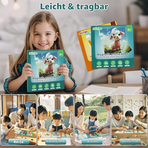 SOLTIRA Magnetpuzzle ab 3 Jahren,Tiere Kinderpuzzle 2 Sets – Ansicht 7