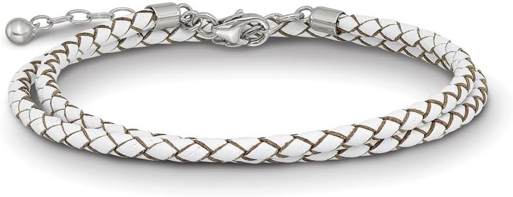 925 Sterling Silver Reflections White Leather With 2in Ext Choker Wrap Bracelet Wrap Bracelet for Women