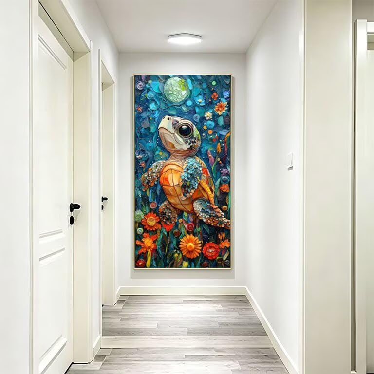 Pintura por números de tortuga marina en cuadro abstracto de 30x60cm 3
