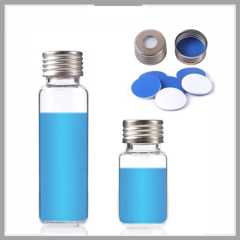 Laboratory Magnetic Metal Cap Diaphragm 18mm, Diaphragm 17.5mm, White PTFE/Blue Silicone (1.5mm) Thick Chromatography Bottle Cap Diaphragm 18mm, 100/PK