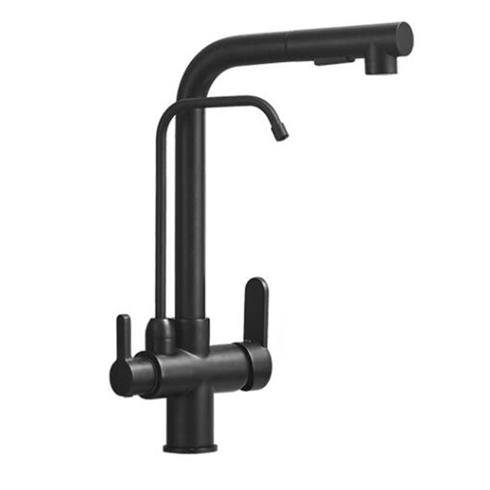 Robinet de Cuisine à 3 Voies avec douchette extractible, évier pivotant en Laiton Noir