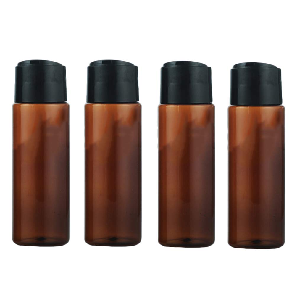Hemoton Brown 4Pcs Plastic Squeeze Bottles With Disc Top Flip Cap Refillable Lotion Dispenser Empty Bottles Cosmetics Makeup Bottle (250Ml)