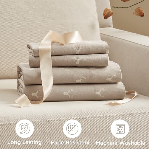 Image of Woolrich Cotton Sheet Set Cottage Charms Print, 100% Cotton Flannel Sheets Warm & Fuzzy Bedding Set Twin Size Sheets, Fitted Pocket Fits Up to 14 inch Mattress, Twin Stag Head 3 Piece