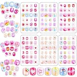 Audab 144 Pieces Mini Nails Set for Kids Press on Girls Nails Kit Fake Nail Tips Short False Nail Full Cover Stick on Nails for Kids 8-12 Sleepovers Stuff Spa Parties Supplies Valentine Day Gifts