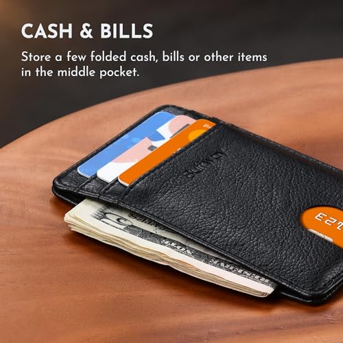 Image of Buffway Mens Slim Wallet, Minimalist Thin Front Pocket Leather Credit Card Holder with RFID Blocking for Work Travel | Minimalist