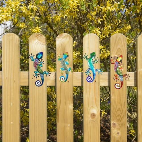 Generisch 4-stückiges vielfarbiges Geckos-Gartenzäun-dekorationsset, Außendekoration, Gecko-Dekoration, geeignet für Außenbereiche, Gärten, Schlafzimmer, Heimdekoration