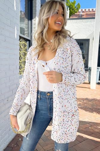 SELINK Women's Cardigan Sweater Casual Confetti Rib Knit Long Sleeve Cardigan Daily Outwear3