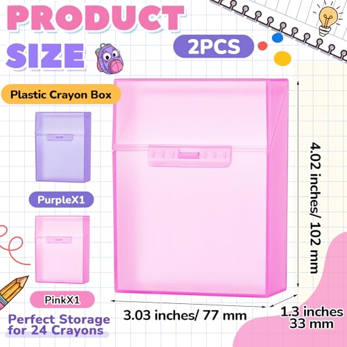 Image of Clabby 2 Pcs Clear Plastic Crayon Boxes Hold 24 Count, Purple,Pink