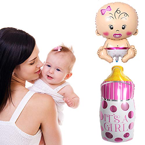 Ceqiny 4Pcs Baby Girl Boy Balloons Aluminum Foil Balloons Baby Shower Balloons Mylar Balloons It Is A Boy Girl Balloons Kit Pink Blue Bottle Balloons Birthday Party Decoration Gender Reveal Supplies #TOP5