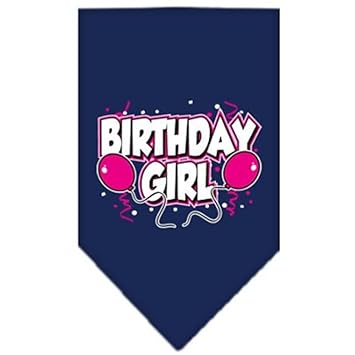 Mirage Pet Products Birthday Girl Screen Print Bandana for Pets, Large, Navy Blue