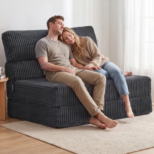 Image of Convertible 4-in-1 Folding Sofa Bed 54 inch Loveseat Boneless Sleeper Chair Couch Foldable Chaise Lounger & Mattress Pocket Coils+Foam Medium Support, Portable No Assembly for Living Room /Bedroom, Full XL