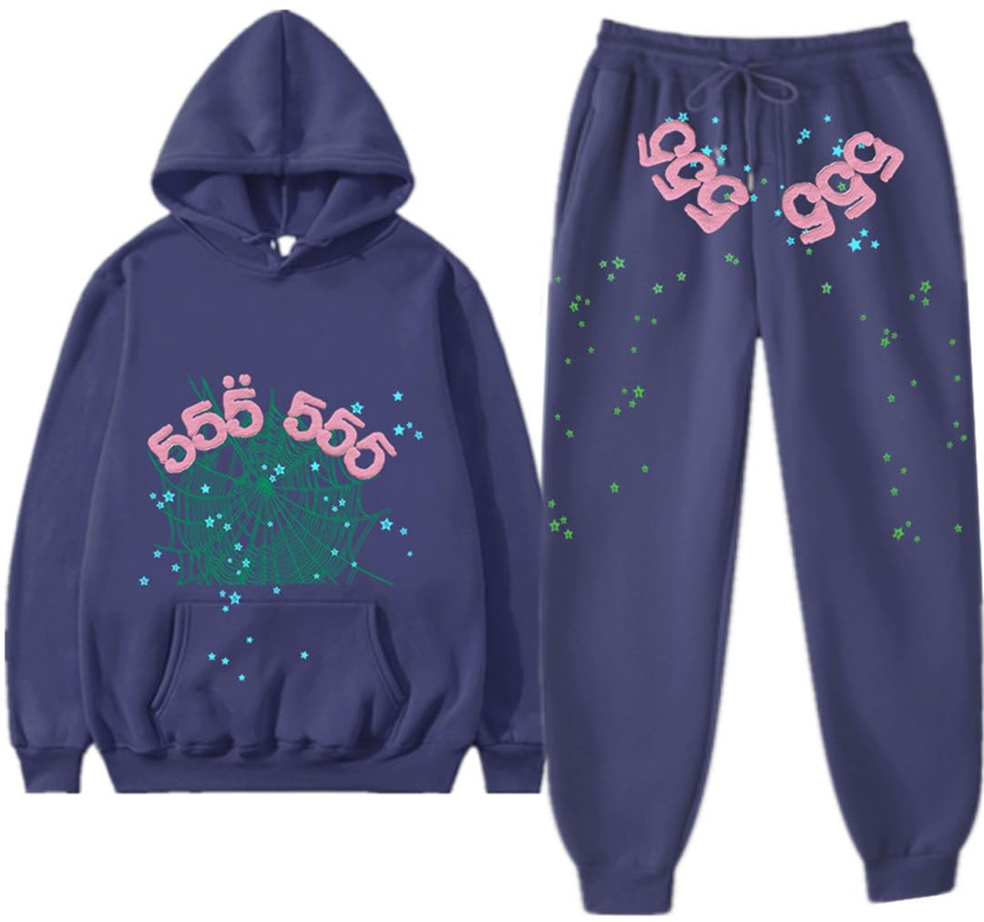 Silver Basic Spider Hoodie and Bottoms Tracksuit for Women/Men Spider Web Hoodie Y2K Vintage Sweatshirt and Pants Sweatsuit