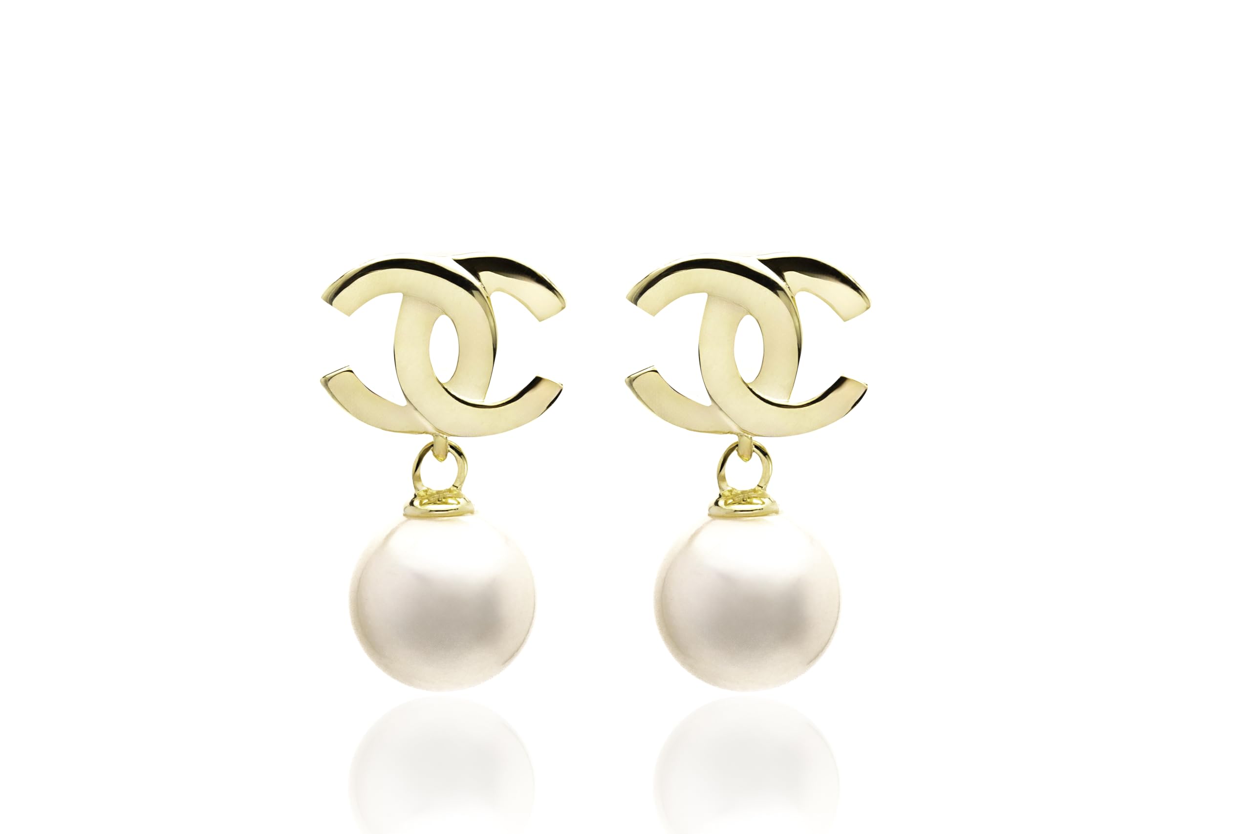 PERORNO Pendientes Perlas Cultivadas Akoya de Japón tamaño 8-8.5 mm de forma redonda y oriente alto y piel limpia Plata Dorada en Oro 18K