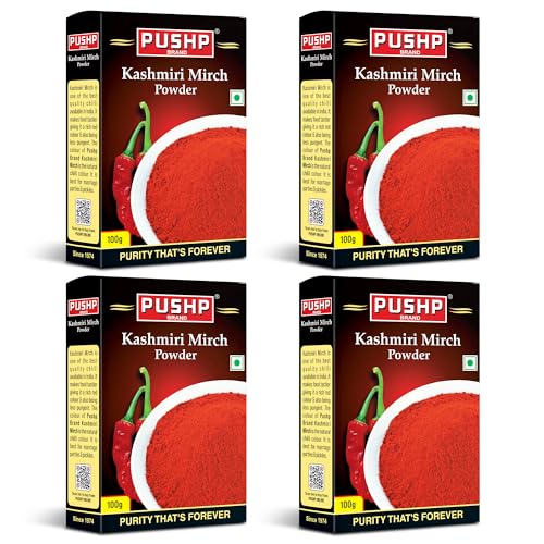 Image of Pushp Brand Kasmiri Red Chilli Powder Box (Pack of 4, 100 grams in each pack)
