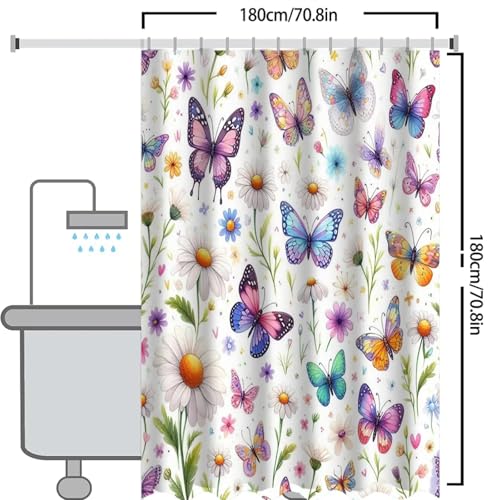 Rideau de douche papillon imperméable 137x183 cm opaque avec crochets - 6