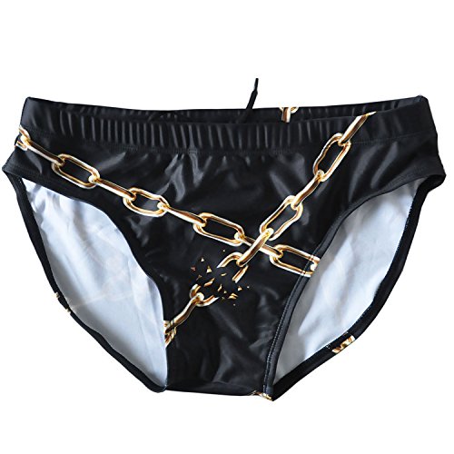 Mizok Men's Printed Swimming Briefs Sexy Low Rise Bikini Swimsuit Black,M #TOP3