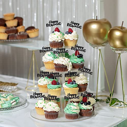 36Pcs Happy Retirement Cupcake Toppers Black Glitter Retired Cupcake Picks Decorations For Retirement Theme Birthday Farewell Party Supplies #TOP5
