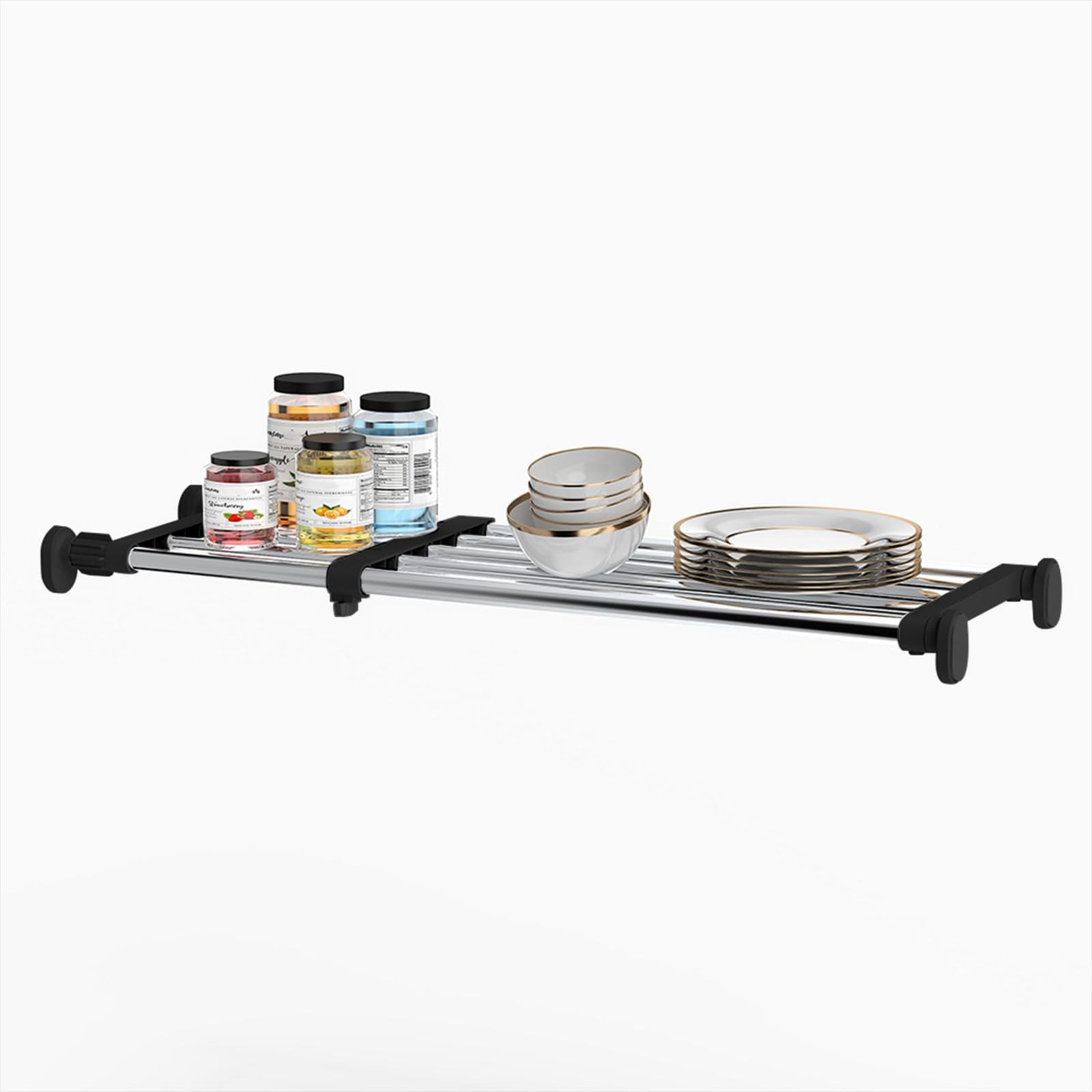BAOYOUNI Étagère de Placard Telescopique en Métal Etagere de Rangement Réglable sans Perçage Organiseurs de Armoire Separateur Stockage Rack pour Cuisine, Salle de Bain, Chambre 60-100cm, Noir