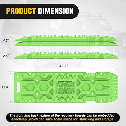 Image of Nilight Recovery Off-road Traction Boards with Jack Lift Base Emergency Tire Ladder Mats For 4WD 4X4 Mud Sand Snow with 2PCS Mounting kit Carry Bag 2 leashes (Green)