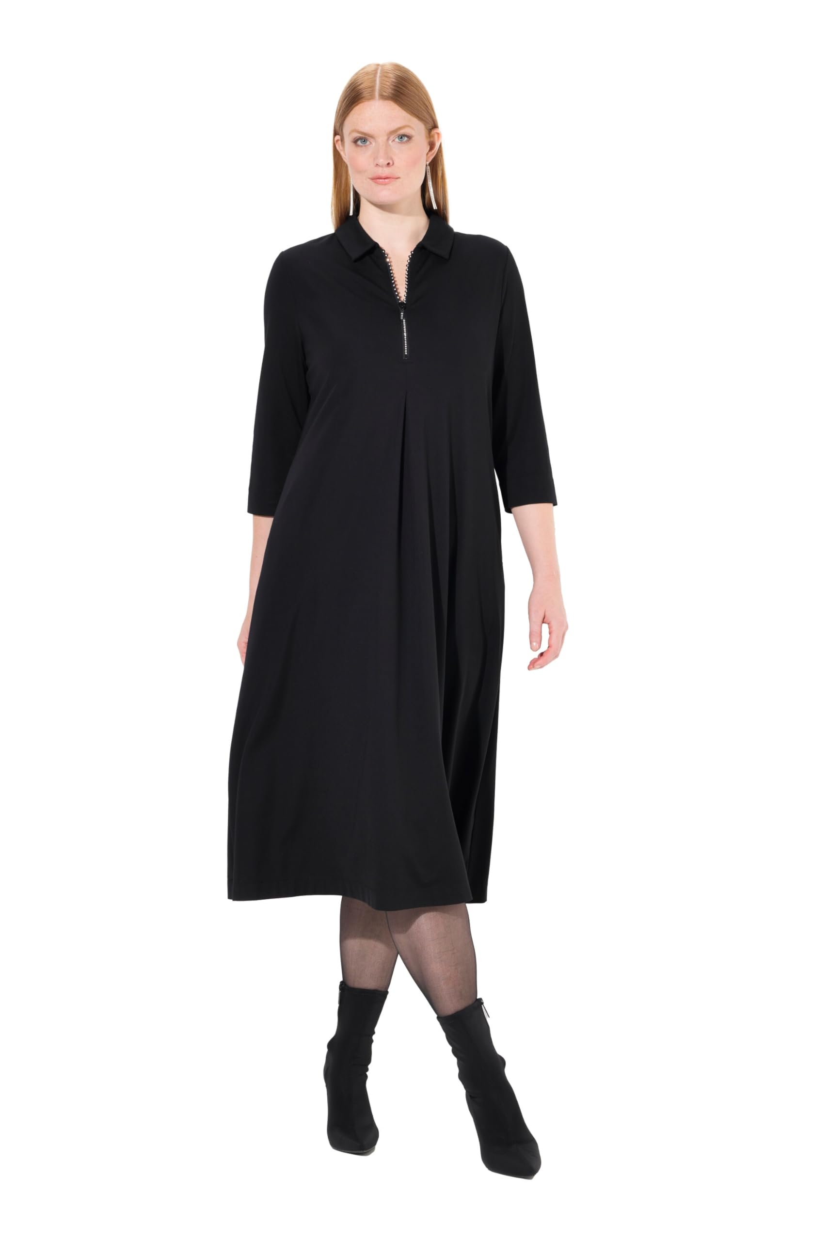 Ulla Popken Damen große Größen Übergrößen Plus Size Puntokleid, Glitzer-Reißverschluss, 3/4-Arm 834178