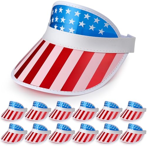 Image of Vabean American Flag Visor 4th of July Hat UV Protection Plastic Patriotic USA Visor Cap for Women Men Beach Accessories