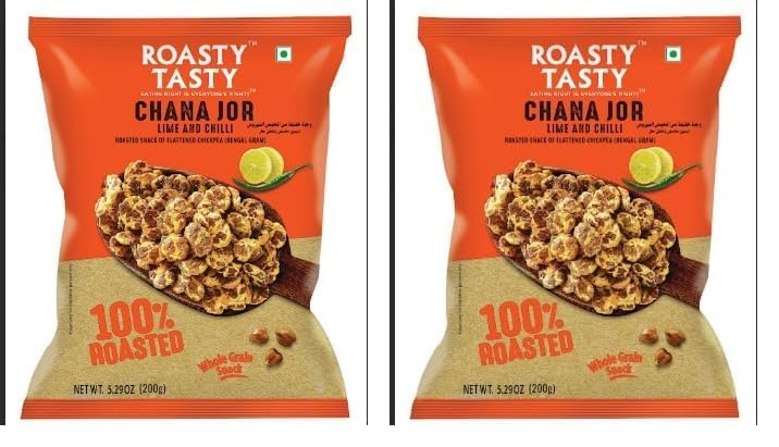 Image of Roasty Tasty Roasted Chana Jor Lime & Chilli Whole Grain Indian Snacks- 200g |No MSG | Zero Cholesterol & Trans Fat | Diet Namkeen | Gluten Free | Ready-to-eat | High in protein | Export Quality | Healthy Snacks